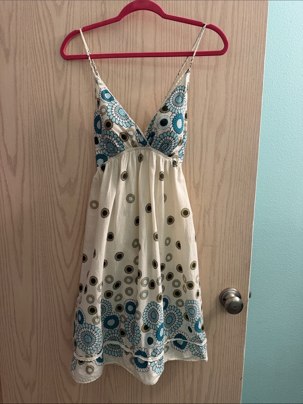 Y2K Cream and Teal Floral Sundress